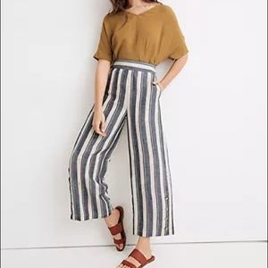 NWT Madewell Side-Button Huston Pull-On Crop Pants in Indigo Stripe